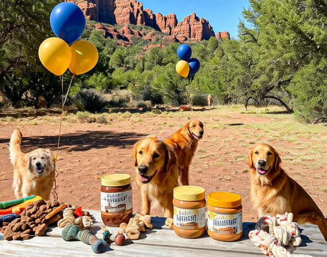 golden retrievers in high desert park