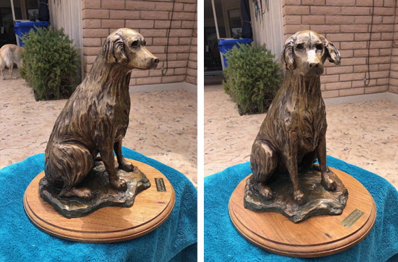 Bronze sculpture of golden retriever