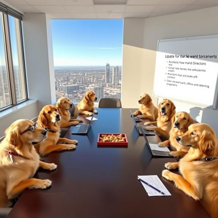 dogs around conference table