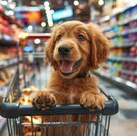 golden puppy in shopping cart