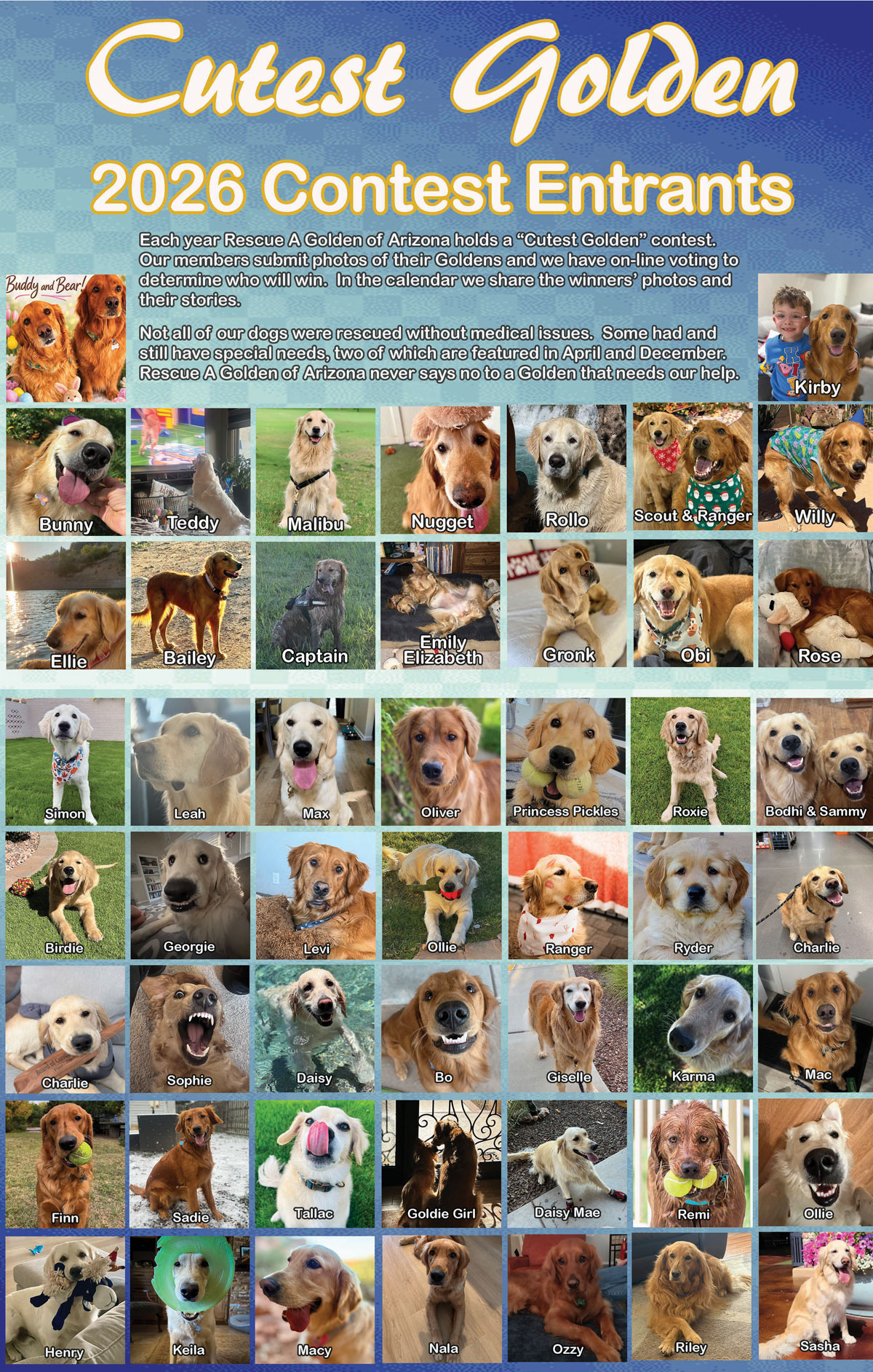 Cutest Golden Contest contestants 2026 for 2027 calendar